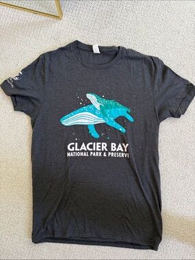 Glacier Bay National Park Whale Graphic Tee - Dark Gray with Teal Print